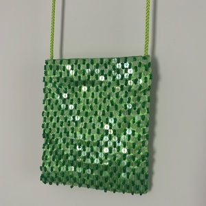 Vintage Claire’s Y2K Satin Beaded Sequined Crossbody Pouch Purse in Green